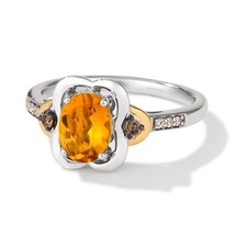 LeVian 14K Yellow Gold Sterling Silver Citrine Statement Ring Chocolate Diamonds