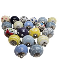 Ceramic Knobs 20 Mixed  Coloured Round Cupboard Cabinet Drawer Free P&P