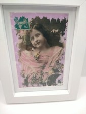  French linen screen print White box framed Grannycore Cottagecore Vintage Style