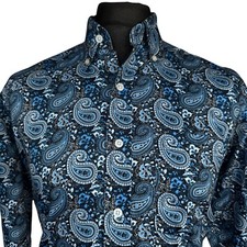 RELCO Shirt Mens MEDIUM (37") Long Sleeve Blue Paisley