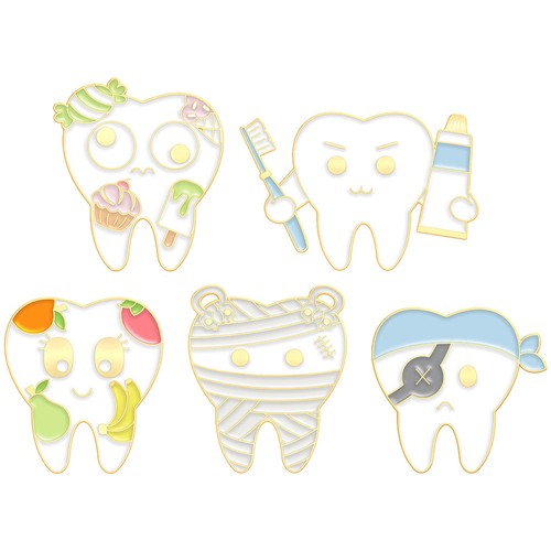 Cute teeth badge - cute, zinc