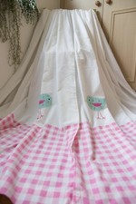 Off white Pink Checked Bird Applique Curtains,66WX72D,Kids,Girls,P.Pleat,Lined