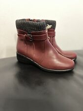 Ladies Brand New Cotton Traders Dark Red Cuff Detail Ankle Boots