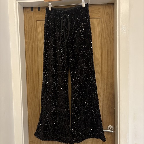 Black sequin wide leg - sequin,
