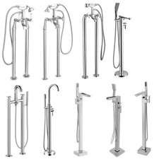 BATHROOM MODERN CHROME BRASS FREESTANDING FLOOR MOUNTED SHOWER MIXER TAP HANDSET