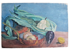 Vintage Still Life Oil on Canvas 51cm x 34cm - Fruits & Vegetables - Unsigned