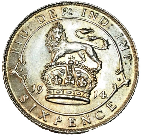 Superb 1914 silver sixpence - sixpence,