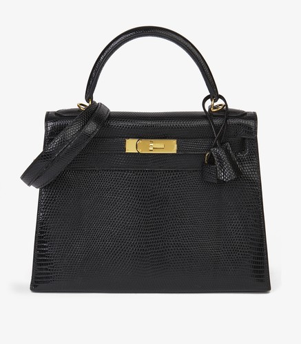 Hermès black lizard leather - black,