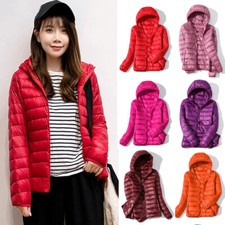 Womens White Duck Down Jacket Autumn Winter Warm Lightweight Parka Coat S-5XL