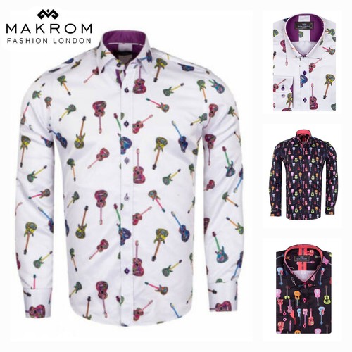 Mens makrom guitar print shirt - guitar,