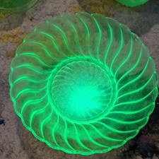 Vintage Art Deco Bagley Carnival Swirl Uranium Green Glass Bowl, 21.5cm Dia.