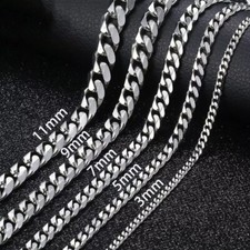Men's Silver Stainless Steel Necklace Link Curb Box Chain Fashion Chunky Gift