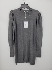 WAYF Anthropologie Dress Womens Small Gray Puff Sleeve Mini Boho Sheath Knit