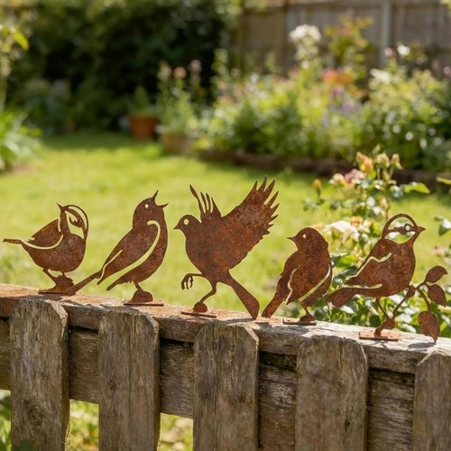 5pcs rusty metal bird garden - metal,