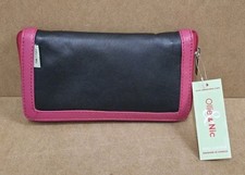 Ollie & Nic Wallet Zip Around Clutch Purse Real Leather Black Pink Unused