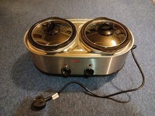 Cooks Professional Chrome Slow Cooker With Double Twin Ceramic Pots PAT TESTED