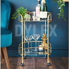 NEW Gold Drinks Trolley With Glass Shelves Mini Bar Cocktail Table Drink Table 