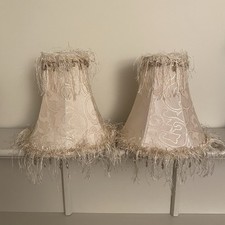 Pair Cream Beaded Fringe Lamp