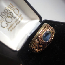 Clogau Welsh Gold Ring 9ct Sapphire Celtic Weave Yellow Rose Gold hm 1996 size Q