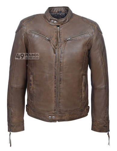 Men leather jacket biker - leather,