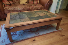 Stunning Large Solid Oak Low Coffee Table with Solid Slate Tiled Top