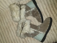 ladies grey & cream real suede & faux fur mid calf yeti boots FAITH sz eur 39
