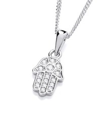 Sterling Silver 925 Hand of Hamsa Pendant Necklace Simulated Diamond 16" 18" 20"