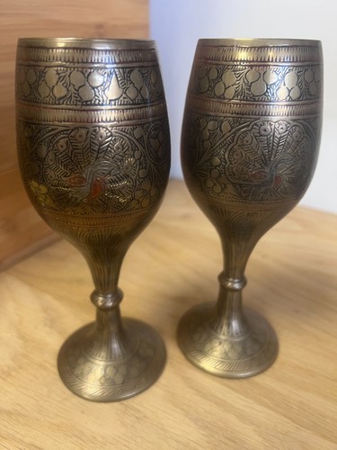 Pair vintage etched brass - vintage,