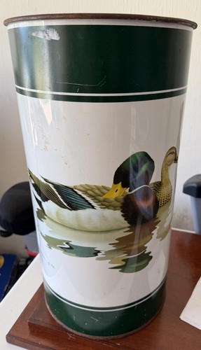 Vintage ducks metal trash can - metal,