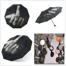 Folding Black Umbrella Travel Middle Finger Design Outdoor Rain Water Proof Gift