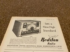 AC34 ADVERT 5X8 REDIFUSION LIMITED BROOMHILL ROAD WANDSWORTH - REDIFON RADIO