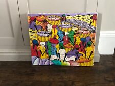 Original Caribbean Painting Market Place SIGNED on Old Driftwood frame