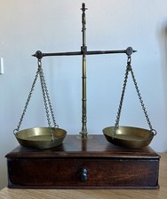 Antique Brass Chemist/Jewellers Balance Scales in Mahogany Wooden Box (l