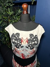 Karen Millen Oriental Dress Womens Medium 10 12 Bodycon Back Crossover Black