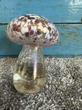Pale Pink & White Iridescent Mushroom by Heron Glass ? Hand Made Paper Weight