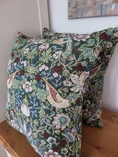 Pair Of New Handmade Cushion Covers In Green Jacquard Raspberry Thief  50cm