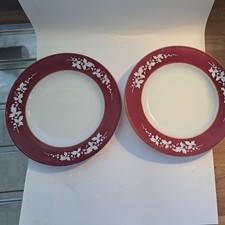  Vintage Pyrex JAJ  White Hawthorn on Claret  Dinner plates x2 