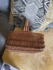 Vintage Handwoven Wicker Basket with Handle – Rustic Log, Blanket or Storage.
