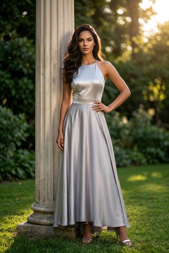 Coast silver satin ballgown - satin,