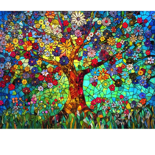 Stained glass tree flowers 500 - tree,