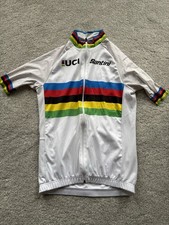 Santini Men's Cycle Jersey UCI World Champion, White/Blue/Yellow, Size M