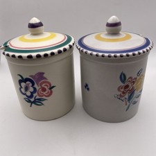 Poole Pottery Jam Marmalade Preserve pots Jars with lids Hand painted Initialed