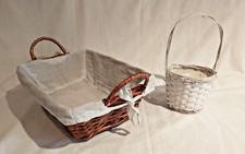 Vintage Wicker Oblong Handled Bread & Round Handled Plant Baskets Gift Craft