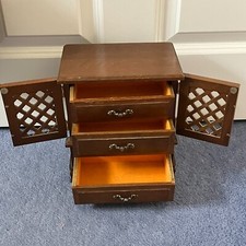 Vintage 1970's hutch cabinet design double doors 4 drawer wood jewelry case box