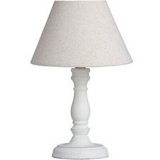 White Bedside Table Lamp Light French Style Shabby Chic Distressed Linen Shade