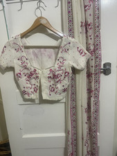 Turquoise Blue Bead Lace Stretch Sheer Mesh Sari Saree Wrap Skirt Dress Bridal 