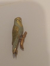 Budgerigar On A Branch,Enamel, Brooch. Circa 1960