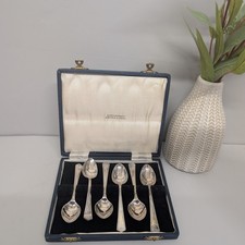 Mappin & Webb Silver-Plated Teaspoons Set of 6 in Original Case Art Deco