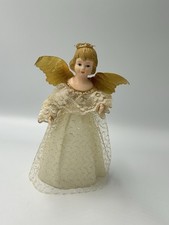 Vintage Angel Christmas Tree Topper Cream/Gold Dress Plastic Face 1970’s