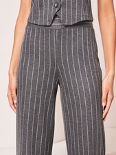 Lipsy Grey Pinstripe Petite High Waist Wide Leg Trousers UK 10 NWOT